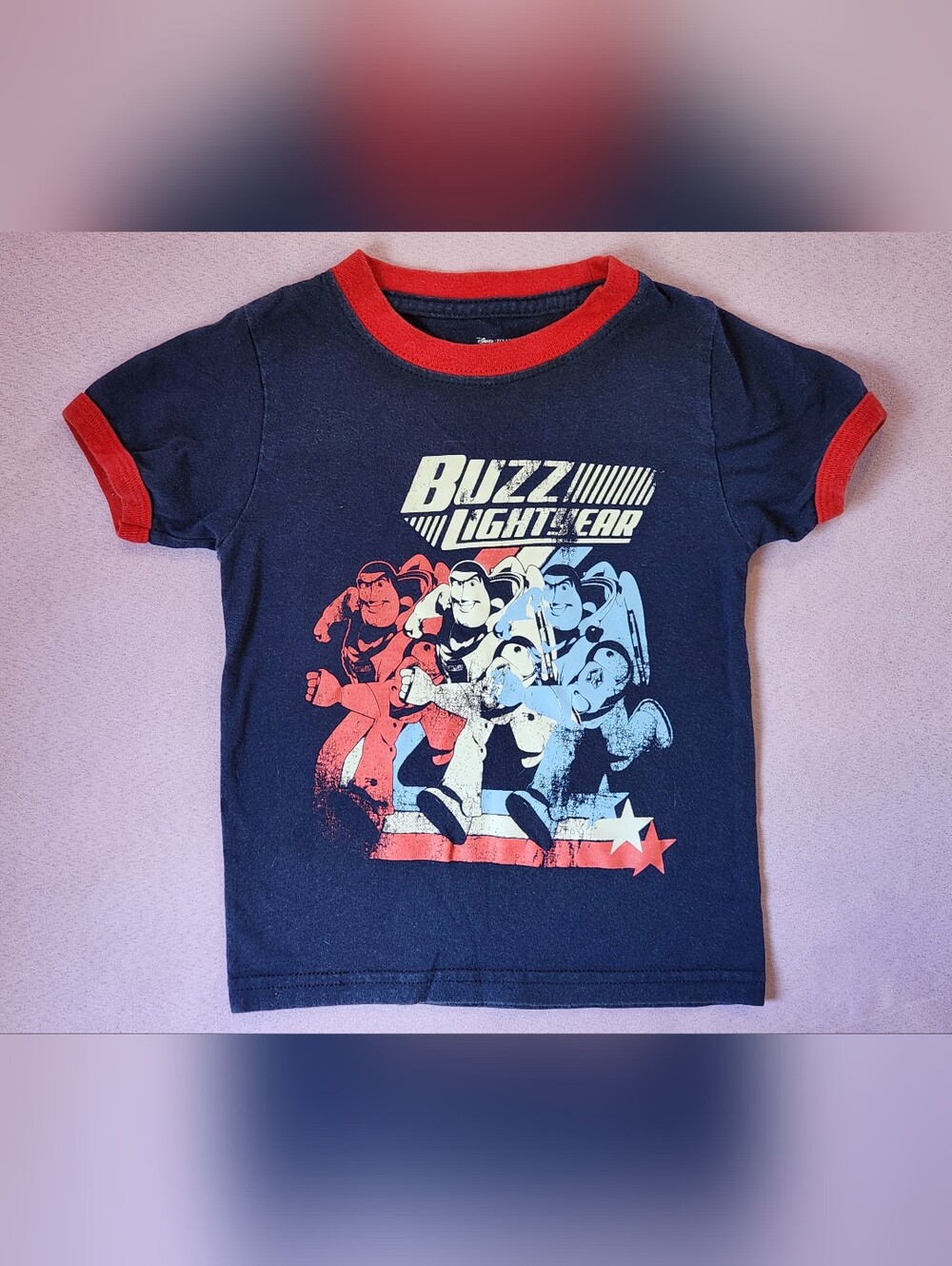 Disney Pixar Toy Story Buzz Lightyear Distressed Red White Blue 2T Cotton Ringer